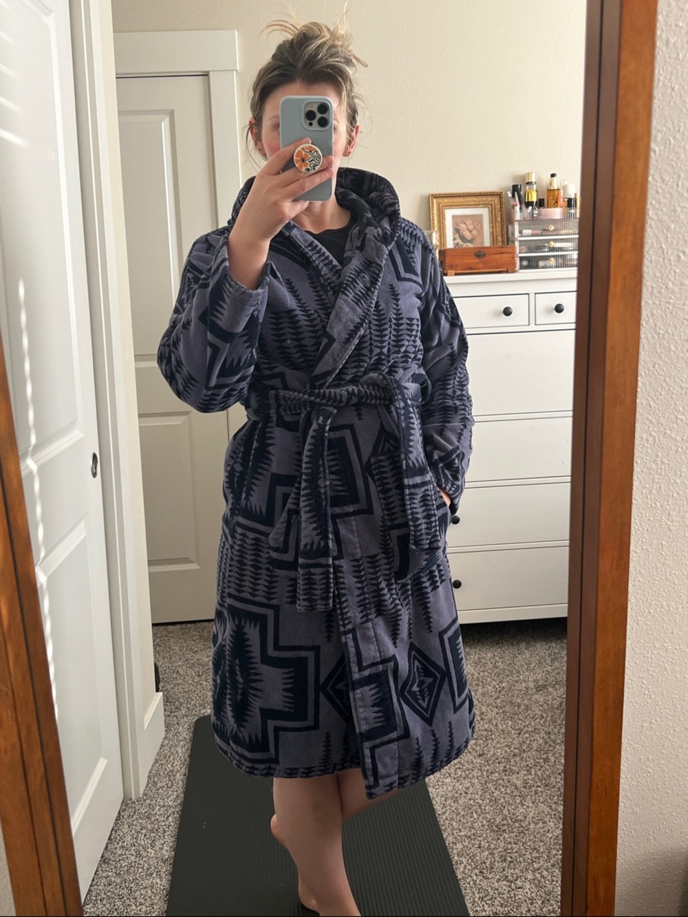 Pendleton Navy and Black Geometric Hooded Robe